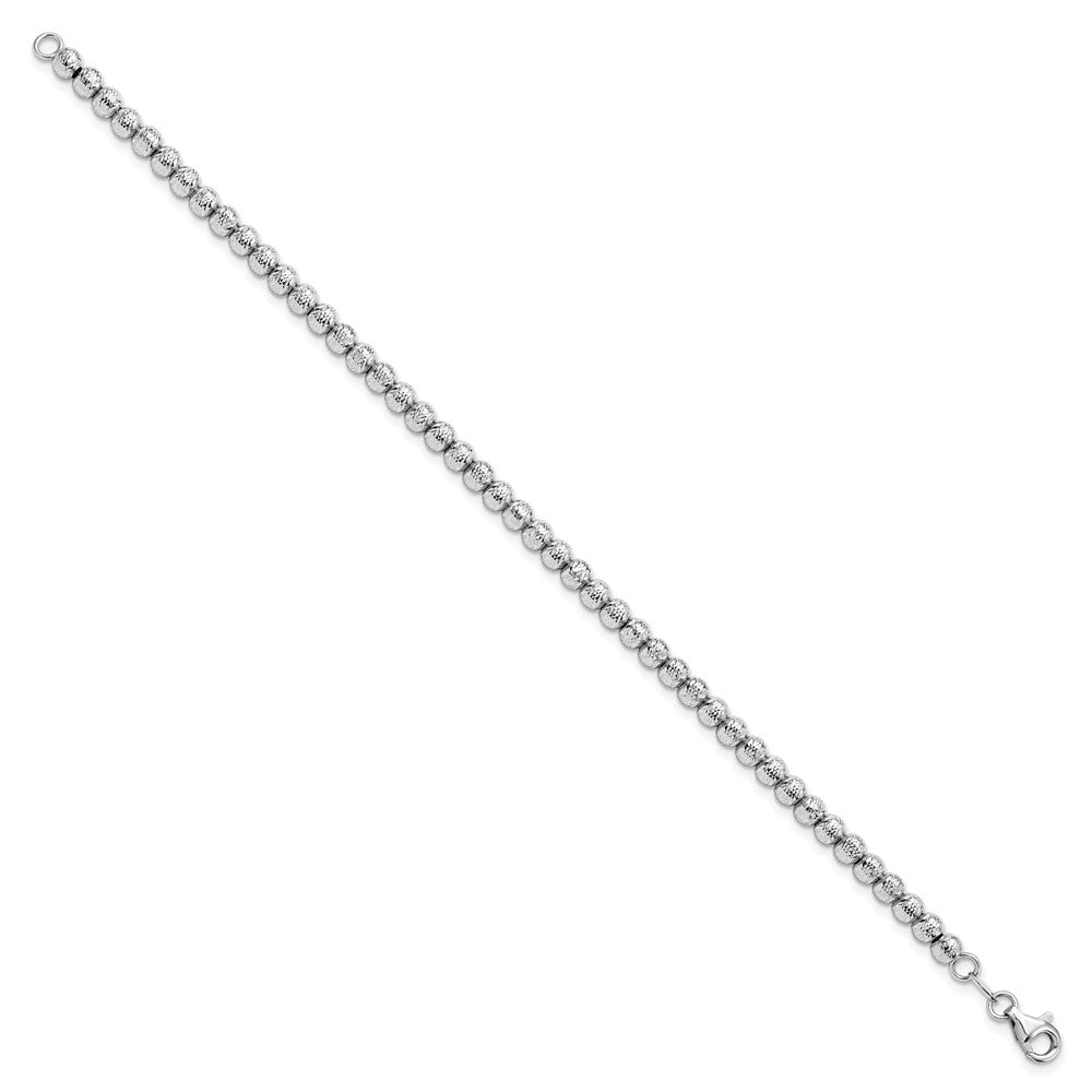 Polished and Diamond-cut Beaded Bracelet 7.25" - White Gold