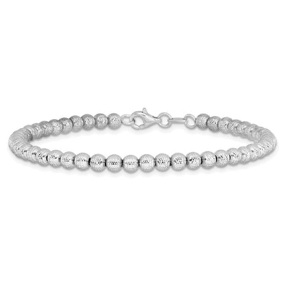 Polished and Diamond-cut Beaded Bracelet 7.25" - White Gold