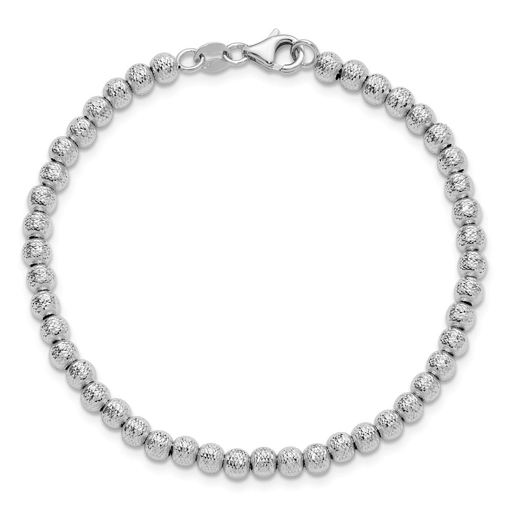 Polished and Diamond-cut Beaded Bracelet 7.25" - White Gold