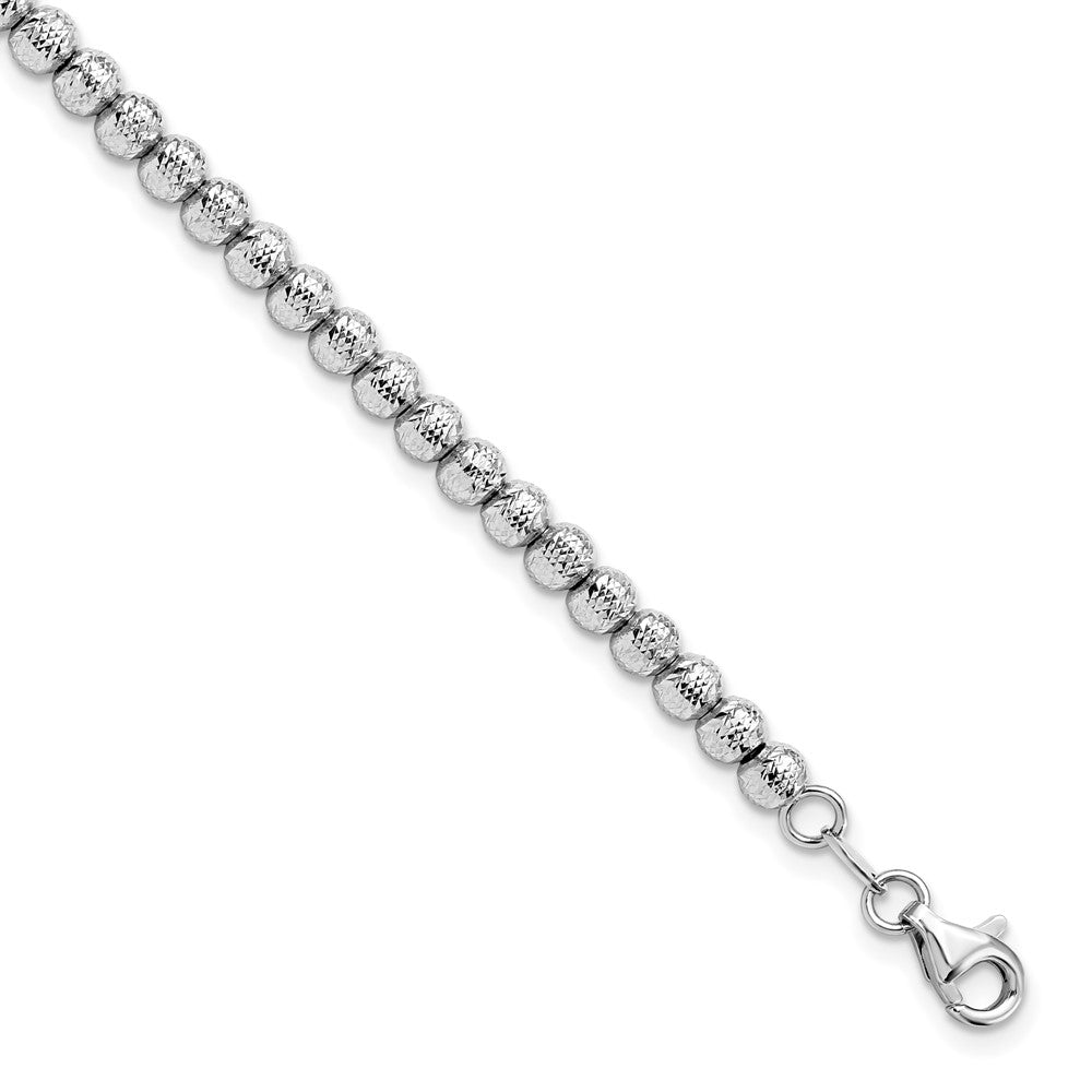 Polished and Diamond-cut Beaded Bracelet 7.25" - White Gold