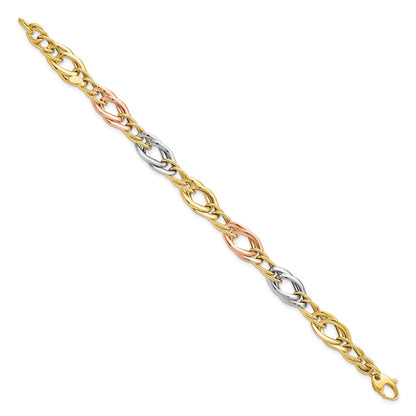 Polished Link Bracelet 7.25" - Tri-Color Gold