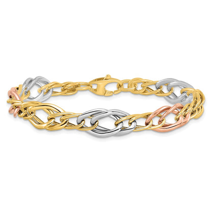 Polished Link Bracelet 7.25" - Tri-Color Gold