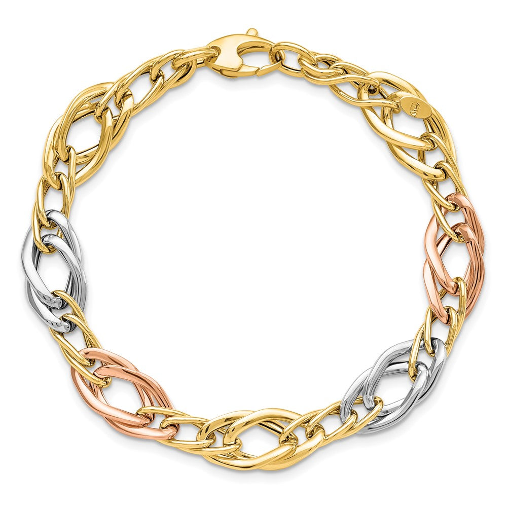 Polished Link Bracelet 7.25" - Tri-Color Gold