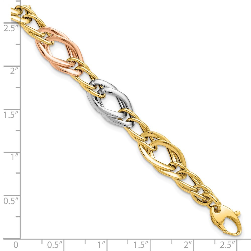 Polished Link Bracelet 7.25" - Tri-Color Gold