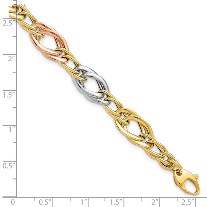 Polished Link Bracelet 7.25" - Tri-Color Gold