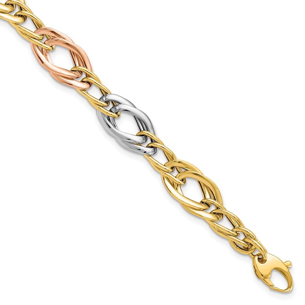 Polished Link Bracelet 7.25" - Tri-Color Gold