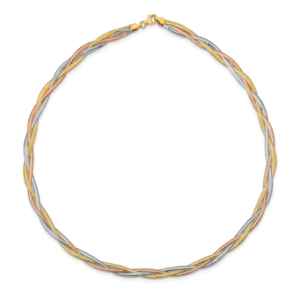 Polished Mesh Necklace 17.75" - Yellow Gold with Rhodium