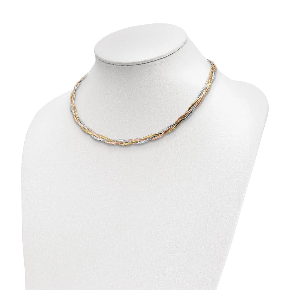 Polished Mesh Necklace 17.75" - Yellow Gold with Rhodium