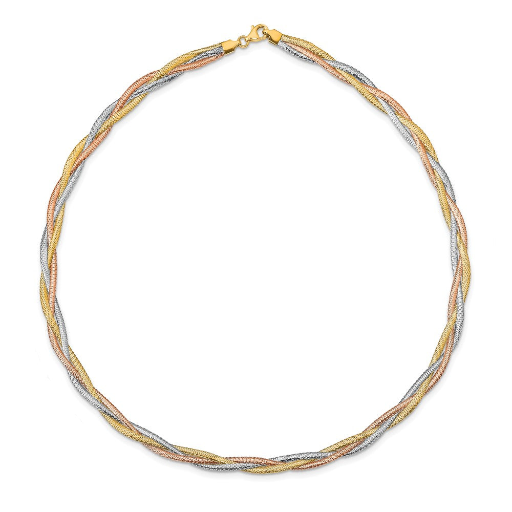 Polished Mesh Necklace 17.75" - Yellow Gold with Rhodium