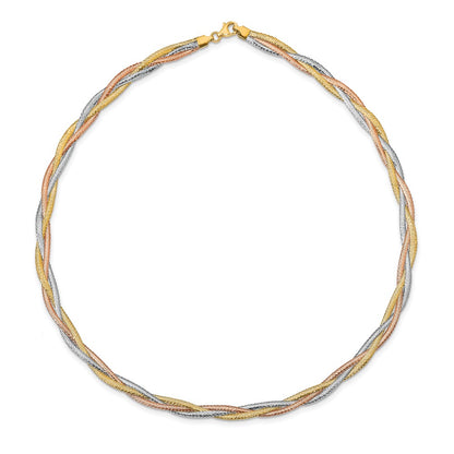 Polished Mesh Necklace 17.75" - Yellow Gold with Rhodium