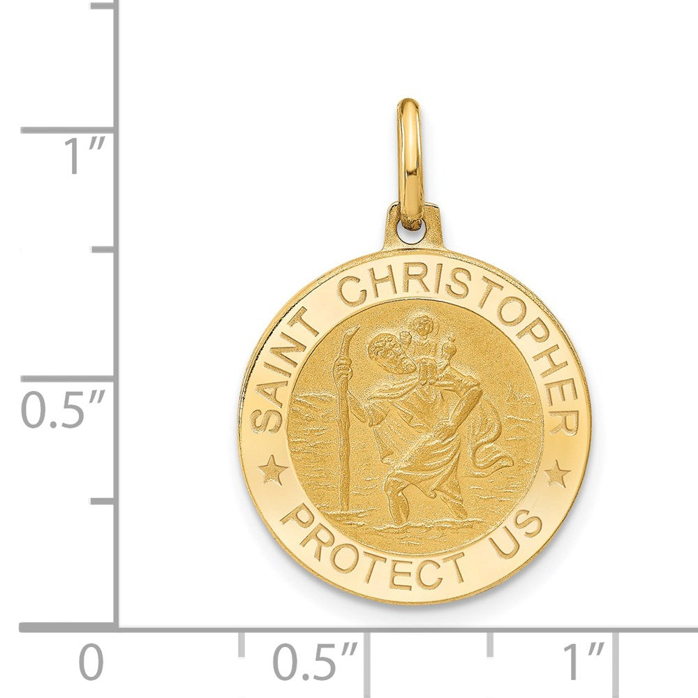 Polished and Satin Round St. Christopher Pendant - 18.5mm