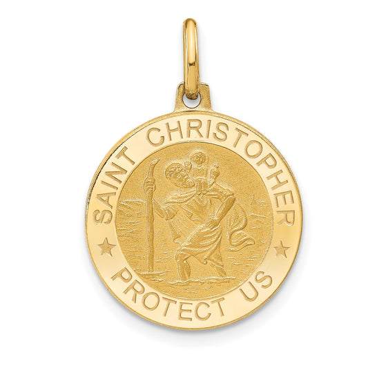 Polished and Satin Round St. Christopher Pendant - 18.5mm