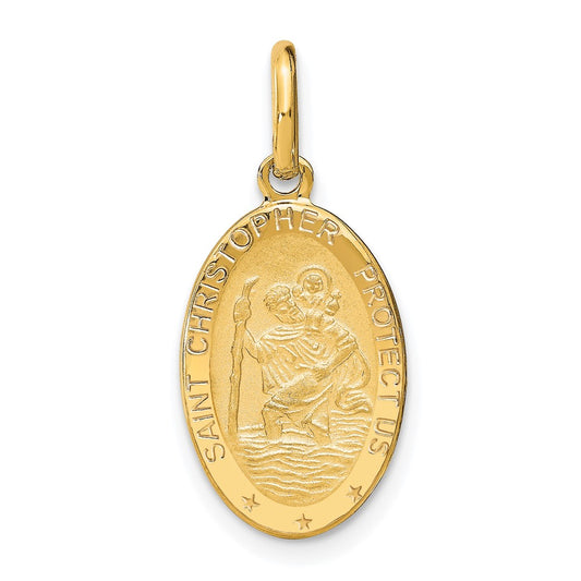 Polished and Satin Oval St. Christopher Pendant