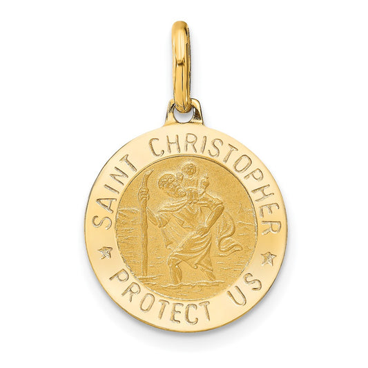 Polished and Satin Round St. Christopher Pendant - 15mm