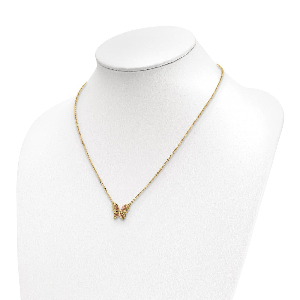 Polished D/C w/ Pink Enamel Butterfly Necklace 18"