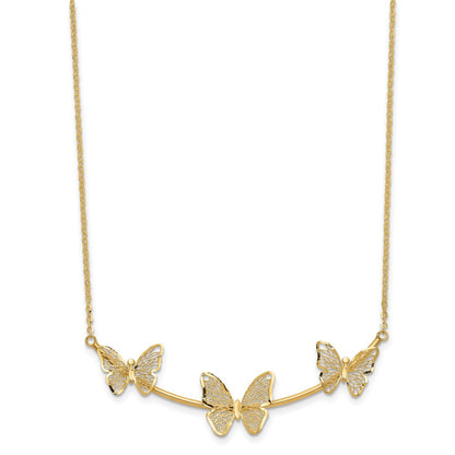 Polished Filigree 3-Butterfly Bar Necklace 18"