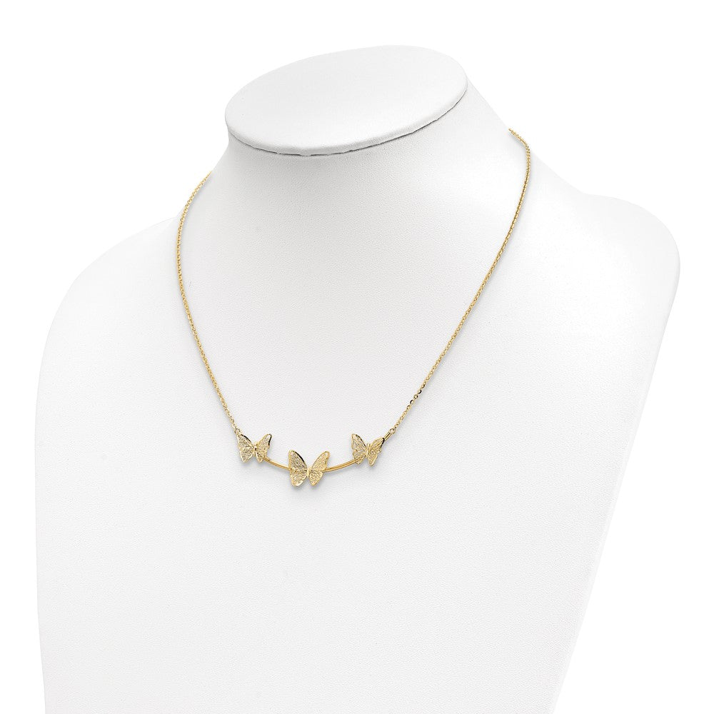 Polished Filigree 3-Butterfly Bar Necklace 18"