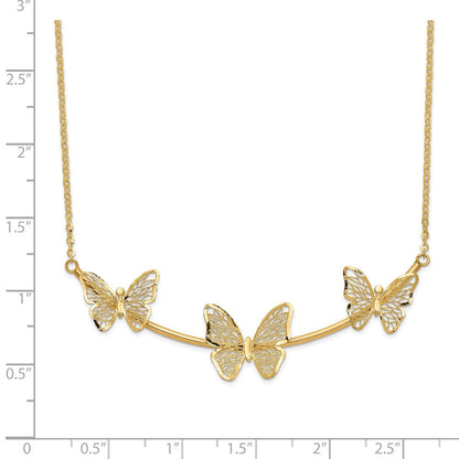 Polished Filigree 3-Butterfly Bar Necklace 18"