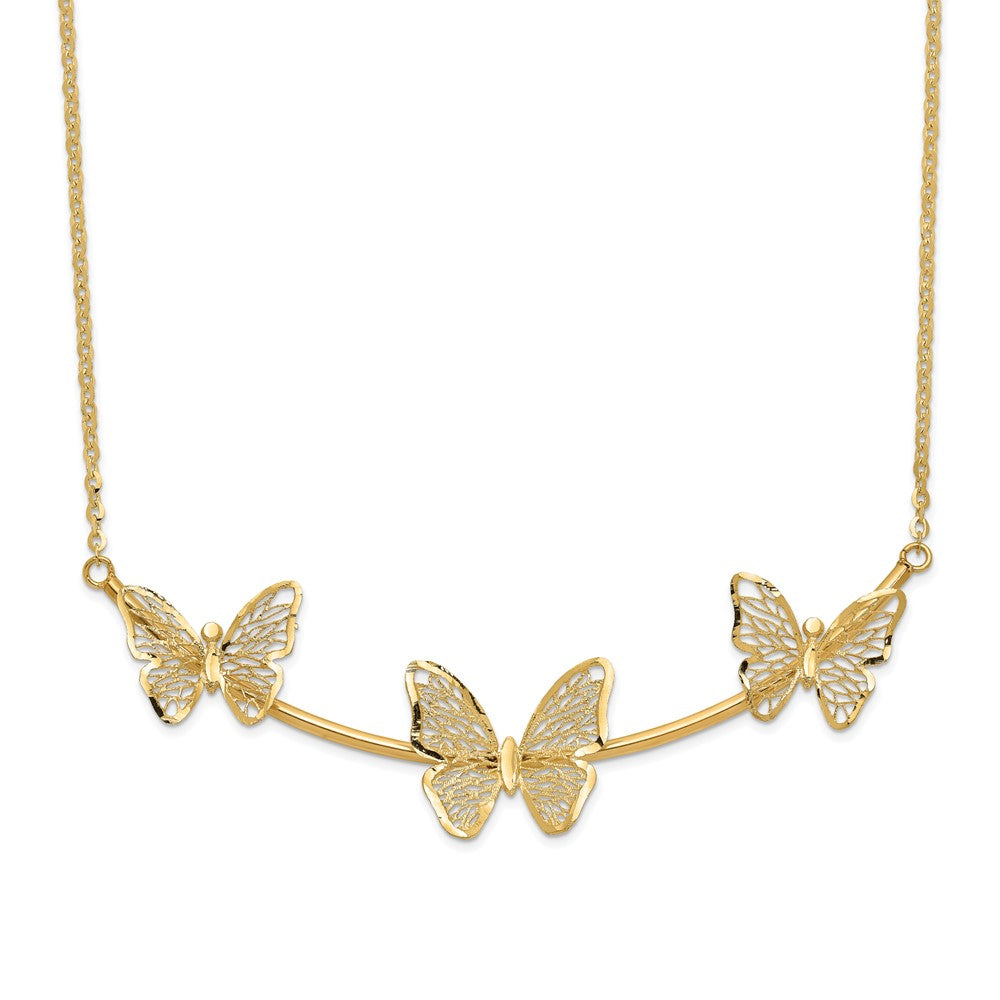 Polished Filigree 3-Butterfly Bar Necklace 18"