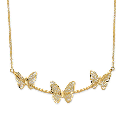 Polished Filigree 3-Butterfly Bar Necklace 18"