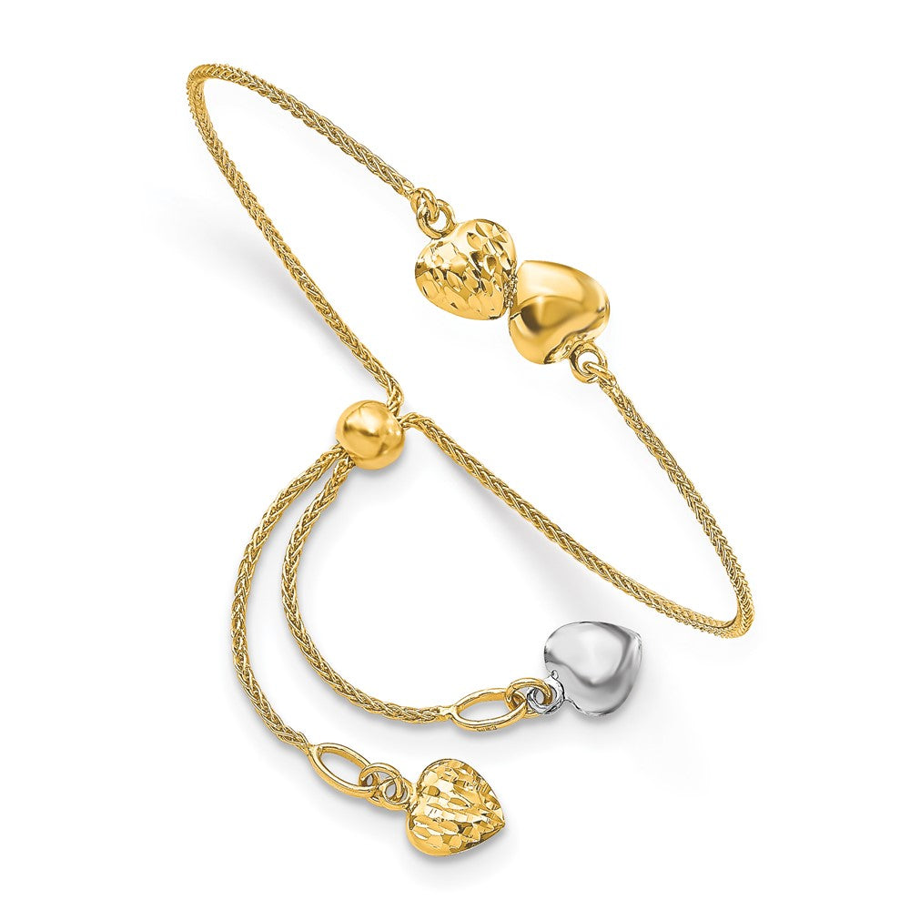 Polished D/C Heart Adjustable Bracelet