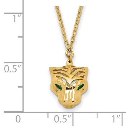 Polished D/C Green Enamel Tiger Necklace 18"