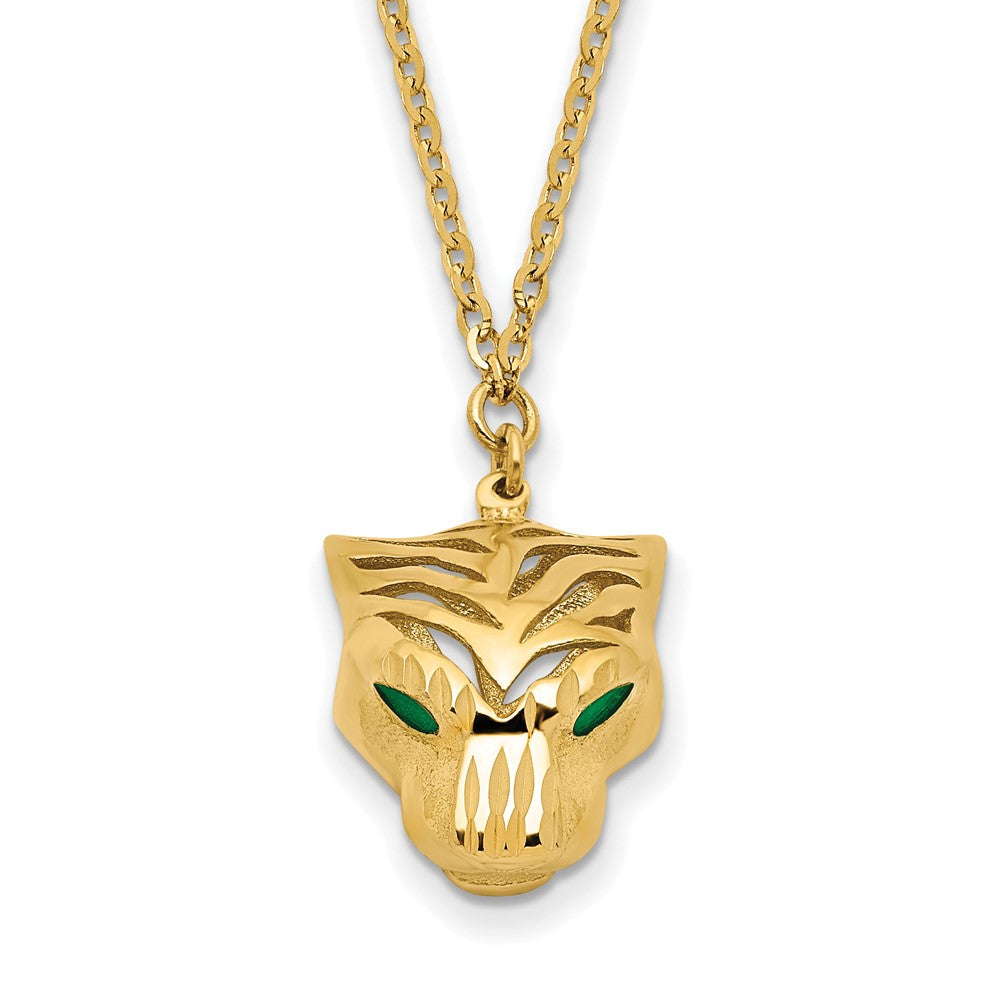 Polished D/C Green Enamel Tiger Necklace 18"