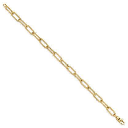 Polished Textured Oval Link Bracelet 7.5"