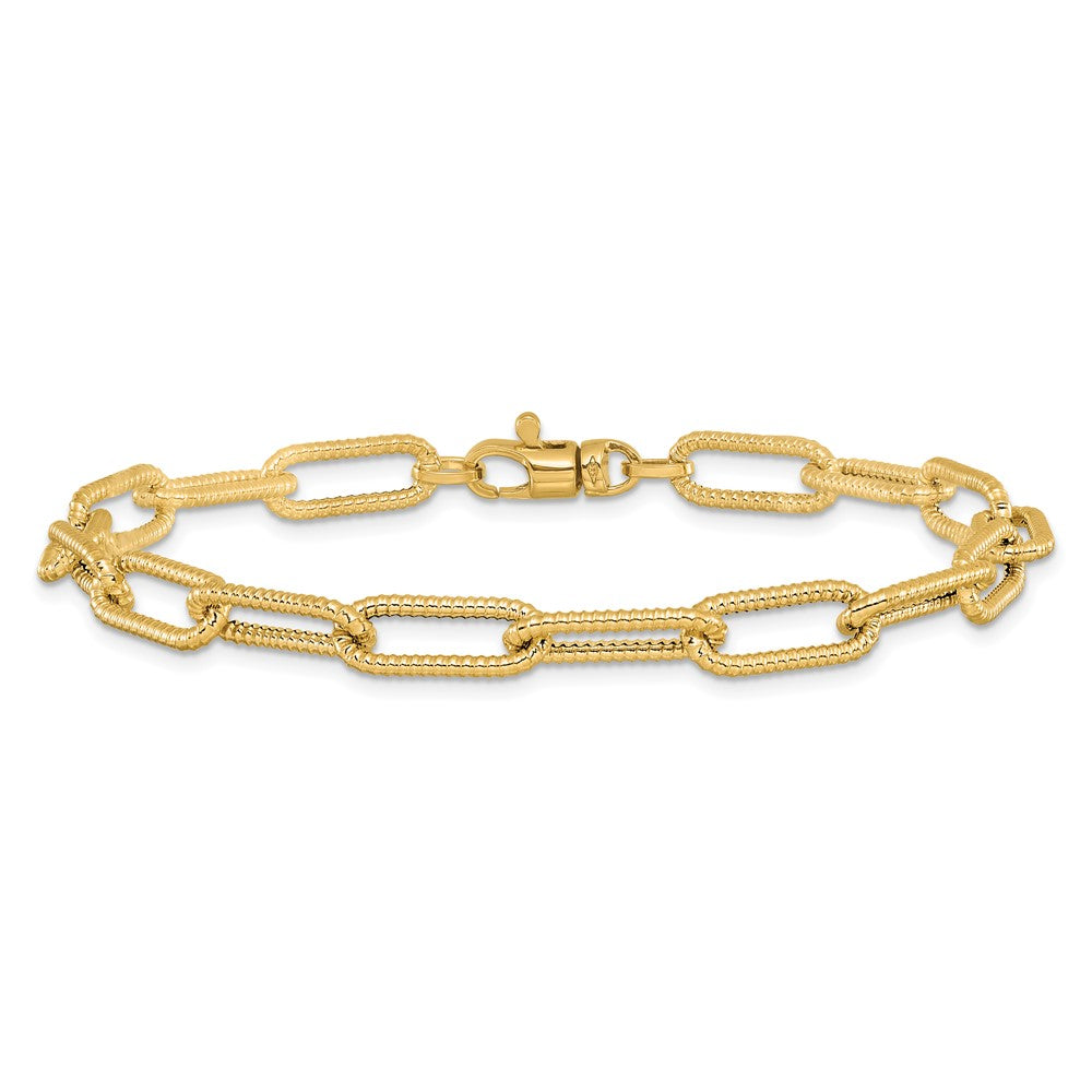 Polished Textured Oval Link Bracelet 7.5"