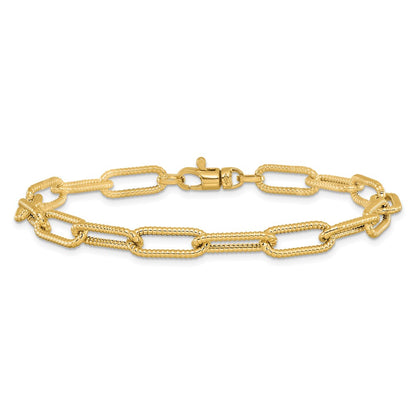 Polished Textured Oval Link Bracelet 7.5"