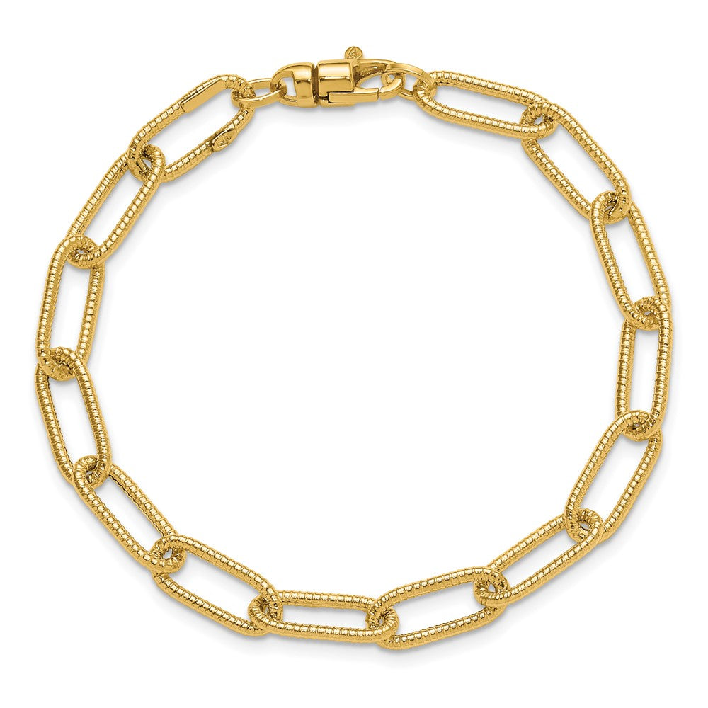 Polished Textured Oval Link Bracelet 7.5"