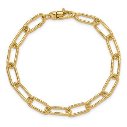 Polished Textured Oval Link Bracelet 7.5"