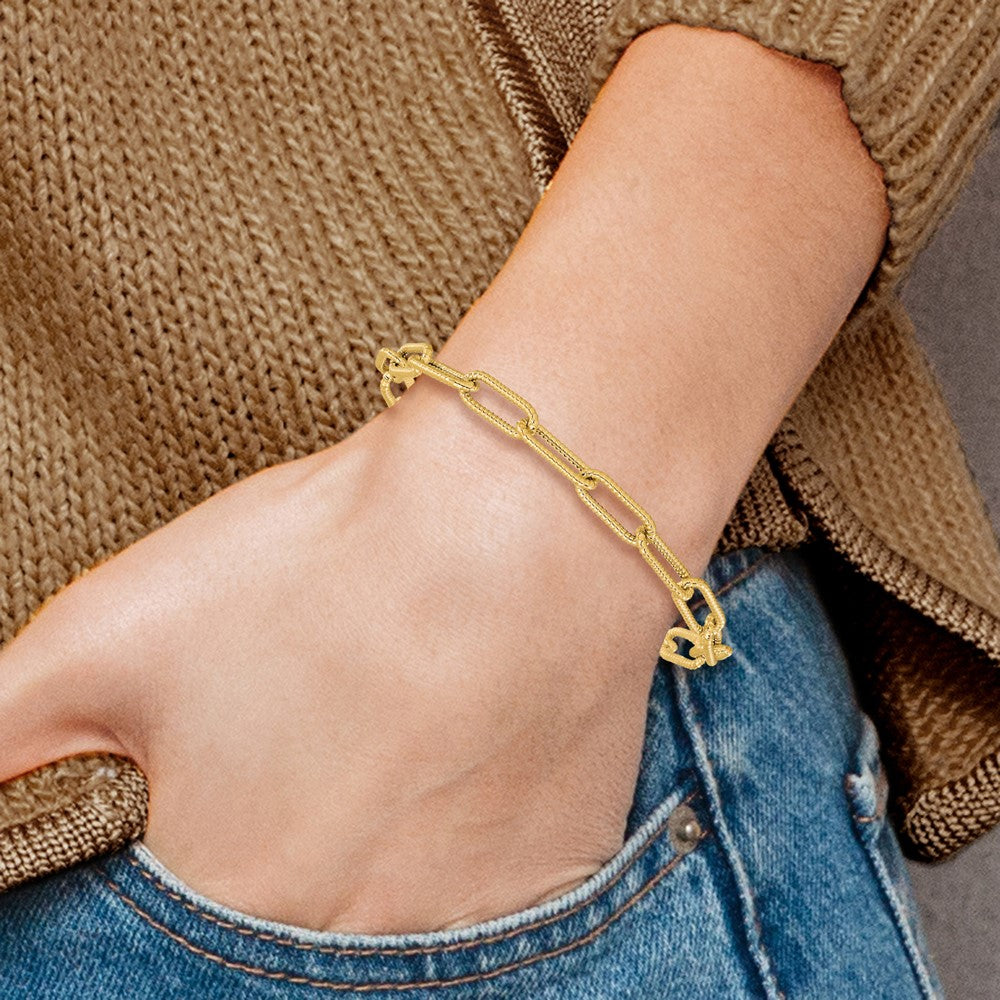 Polished Textured Oval Link Bracelet 7.5"