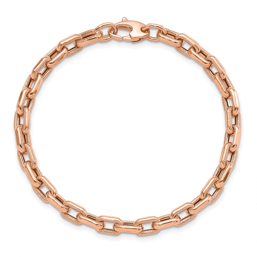 Polished and Textured Fancy Link Bracelet 7.25" - Rose Gold