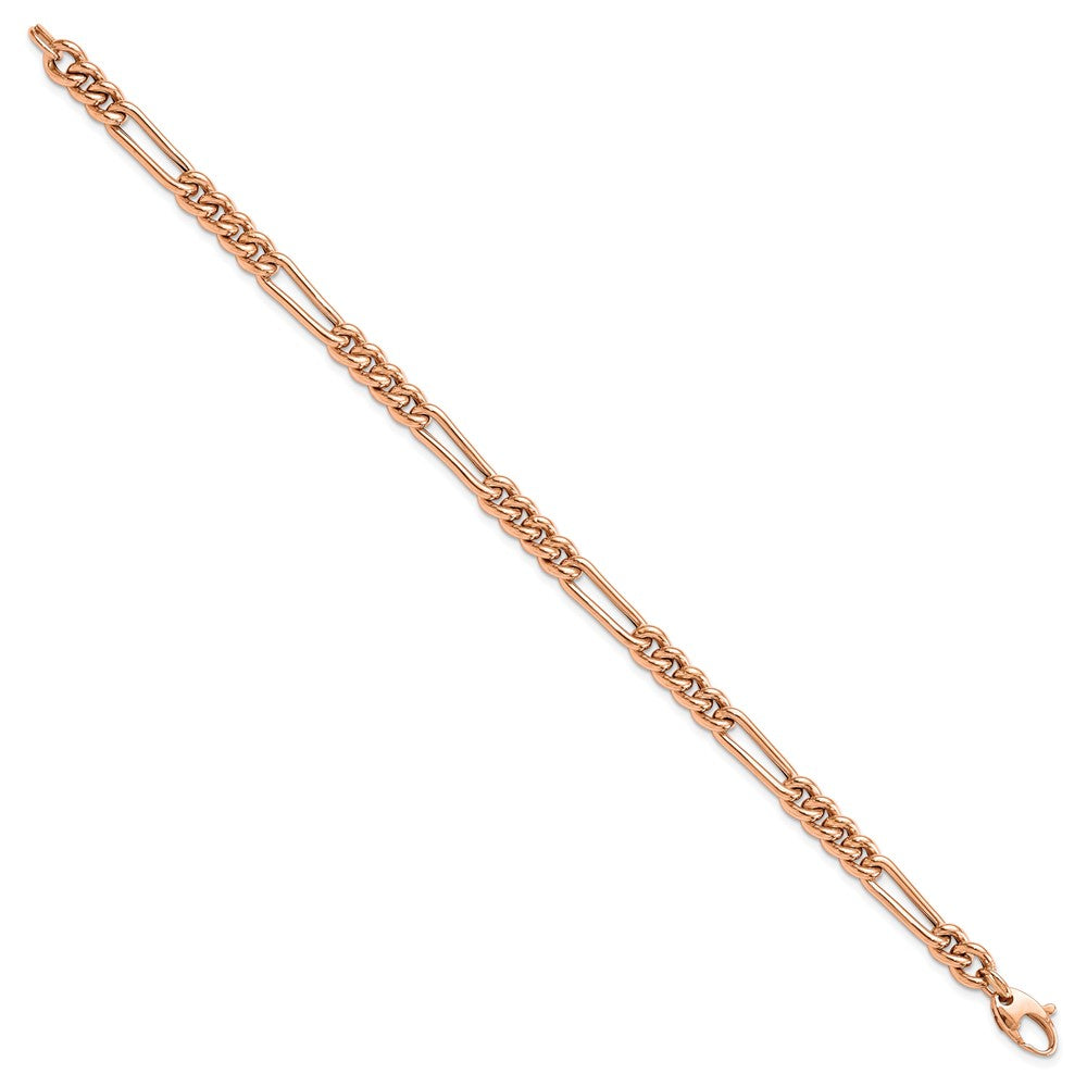 Polished Figaro Link Bracelet 7.5" - Rose Gold