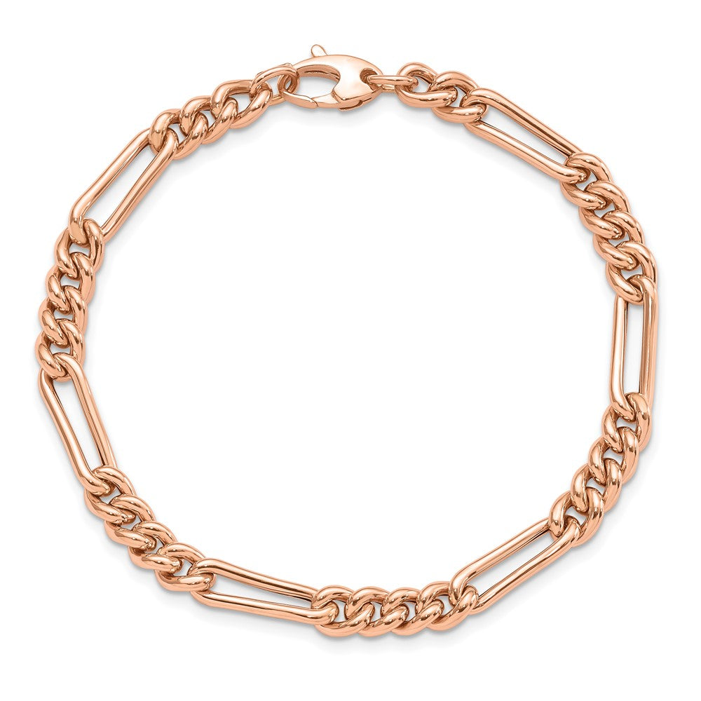 Polished Figaro Link Bracelet 7.5" - Rose Gold