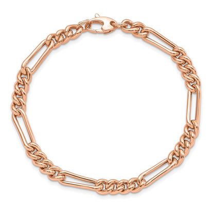 Polished Figaro Link Bracelet 7.5" - Rose Gold