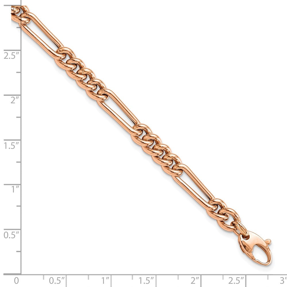 Polished Figaro Link Bracelet 7.5" - Rose Gold