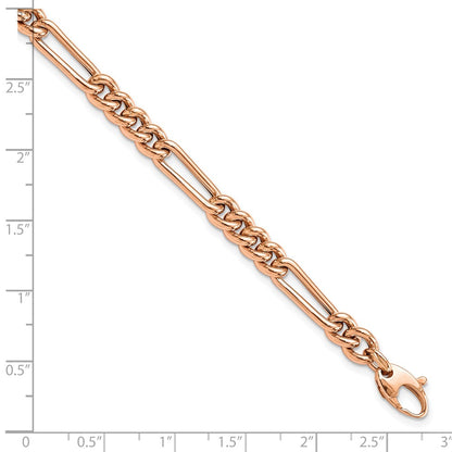 Polished Figaro Link Bracelet 7.5" - Rose Gold