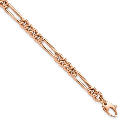 Polished Figaro Link Bracelet 7.5" - Rose Gold