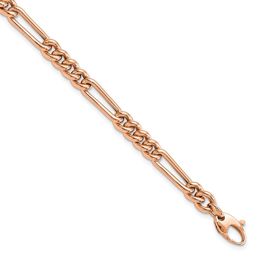 Polished Figaro Link Bracelet 7.5" - Rose Gold
