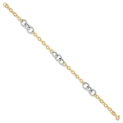 Polished and Textured Fancy Link Bracelet 7.5" - 2.15g