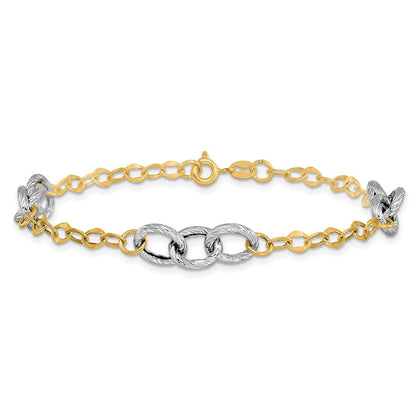 Polished and Textured Fancy Link Bracelet 7.5" - 2.15g