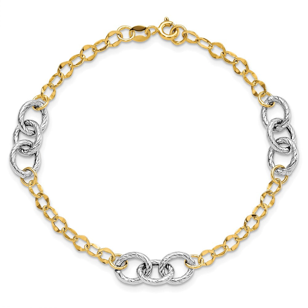 Polished and Textured Fancy Link Bracelet 7.5" - 2.15g