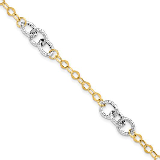 Polished and Textured Fancy Link Bracelet 7.5" - 2.15g