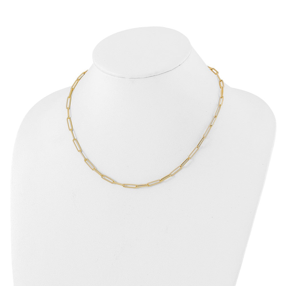 Polished and Textured Paperclip Link Necklace 16"