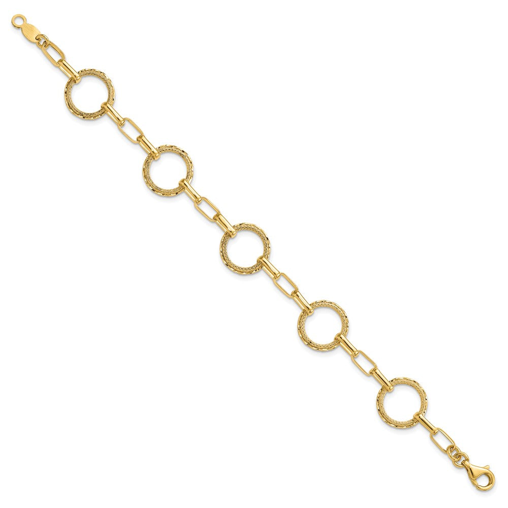 Polished/Dia-cut/Textured Circles Fancy Link Bracelet 7"