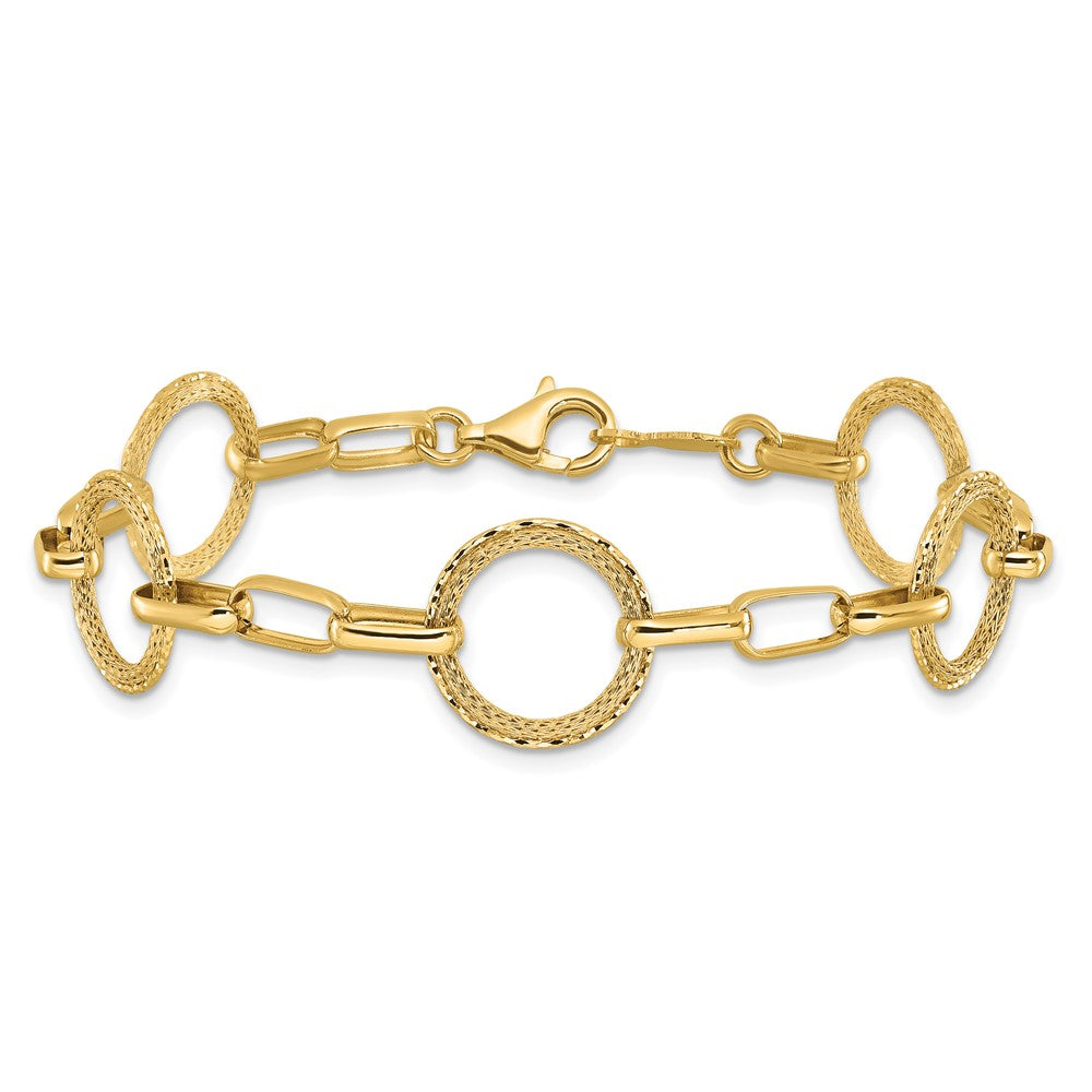 Polished/Dia-cut/Textured Circles Fancy Link Bracelet 7"