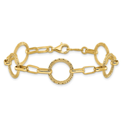 Polished/Dia-cut/Textured Circles Fancy Link Bracelet 7"