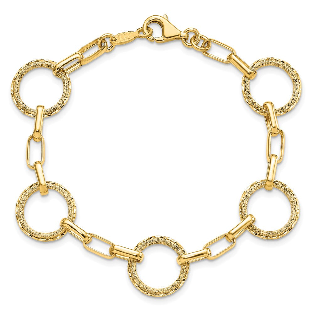 Polished/Dia-cut/Textured Circles Fancy Link Bracelet 7"